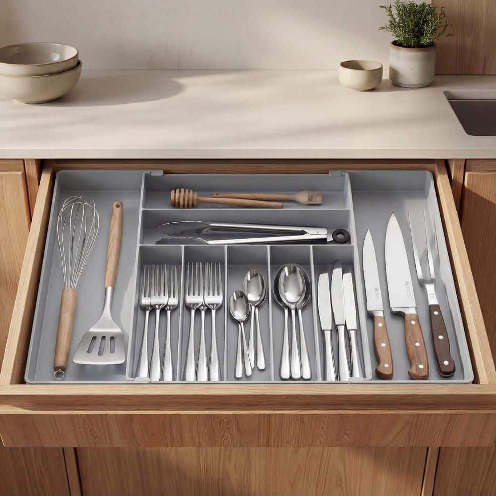 9-Slot Expandable Kitchen Drawer Organizer, Stainless Steel Frame Silverware Drawer Organizer, Non-Slip Feet, Gray price history on PriceWatchPro