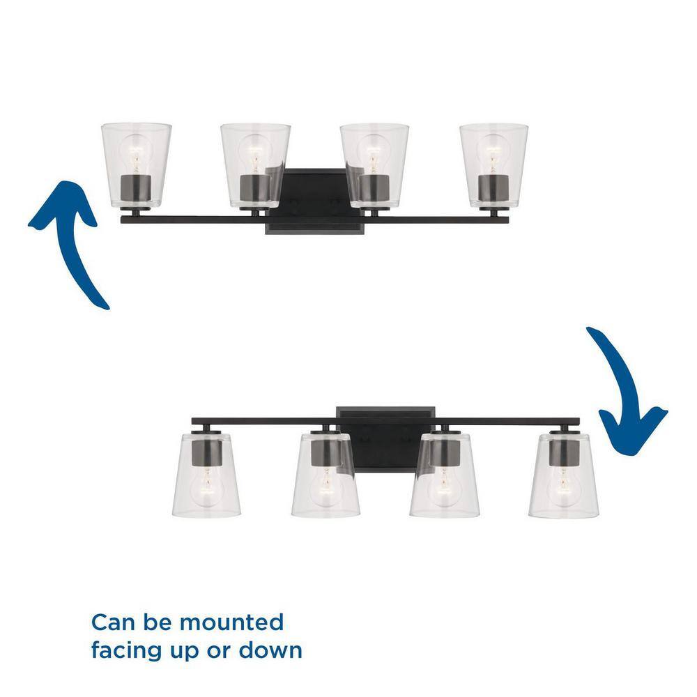 Vertex Matte Black Dimmable Four-Light Bath Fixture