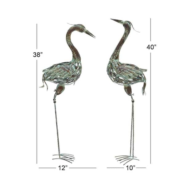 40 in. Oversized Metal Indoor Outdoor Crane Garden Sculpture (2- Pack)