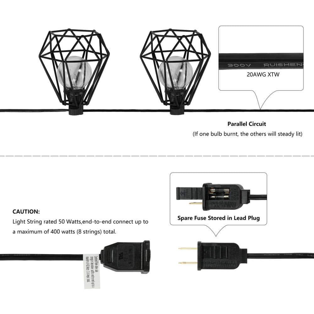 Black Diamond Cage LED Globe String Lights, 10 ft