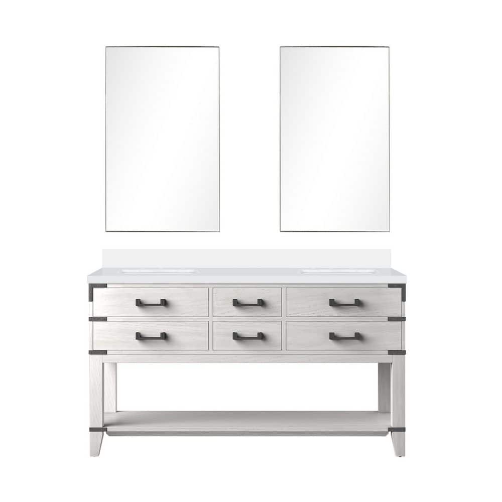Irvington 60 in. W x 22 in. D White Oak Double Bath Vanity with White Quartz Top, and 28 in. Mirrors price history on PriceWatchPro
