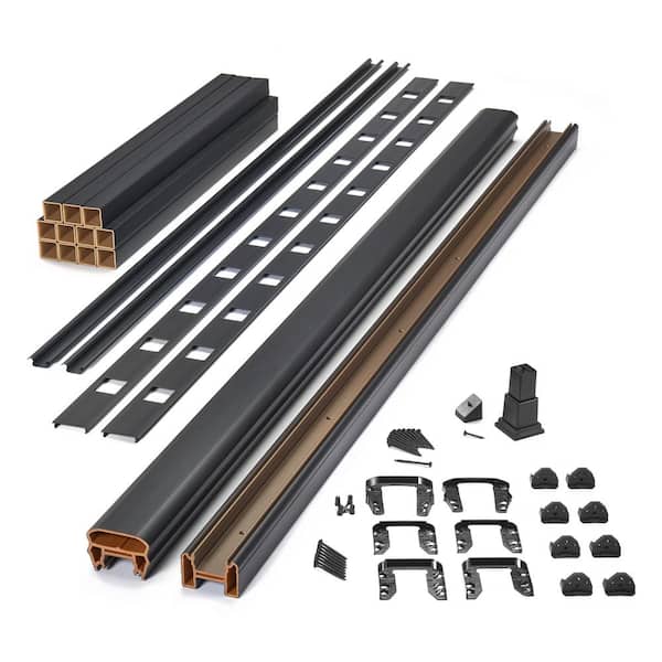 Trex Transcend 8 ft. x 42 in. Charcoal Black Composite Rail Kit with Black Square Balusters-Stair