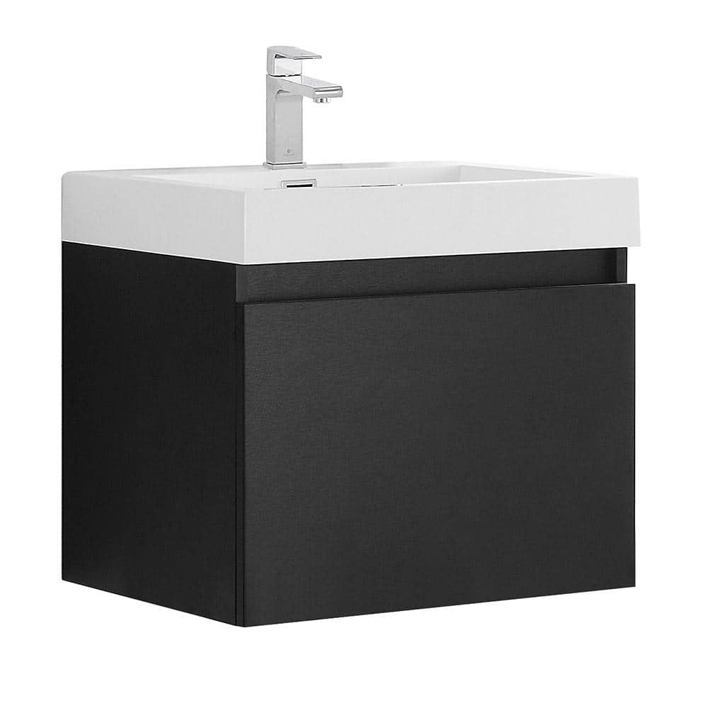 Sleek 23" Black MDF Wall-Mount Bathroom Vanity with Acrylic Top