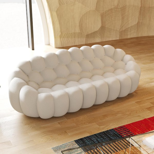 White Full Assembly Polyester 3D Honeycomb Curved Accent Recliner Chair