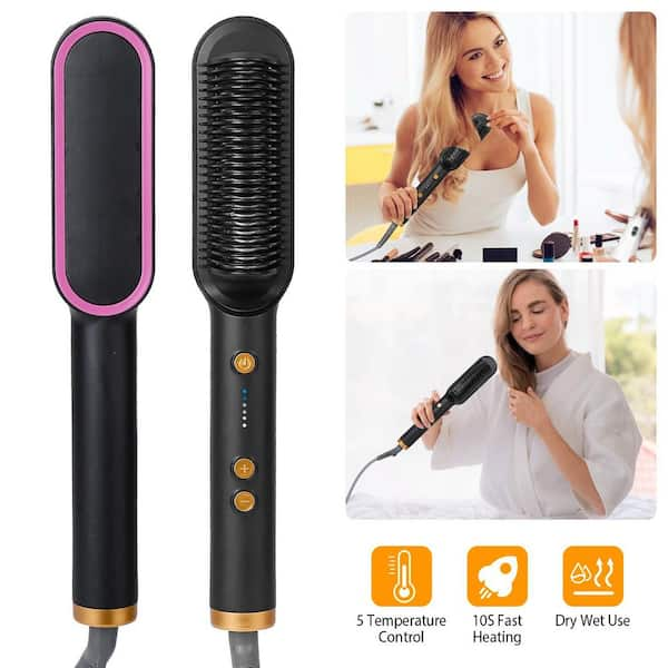 Aoibox Electric Hair Straightener Brush in Black Hot Comb 5 Temperature Adjustment SNSA10 2HL003 The Home Depot