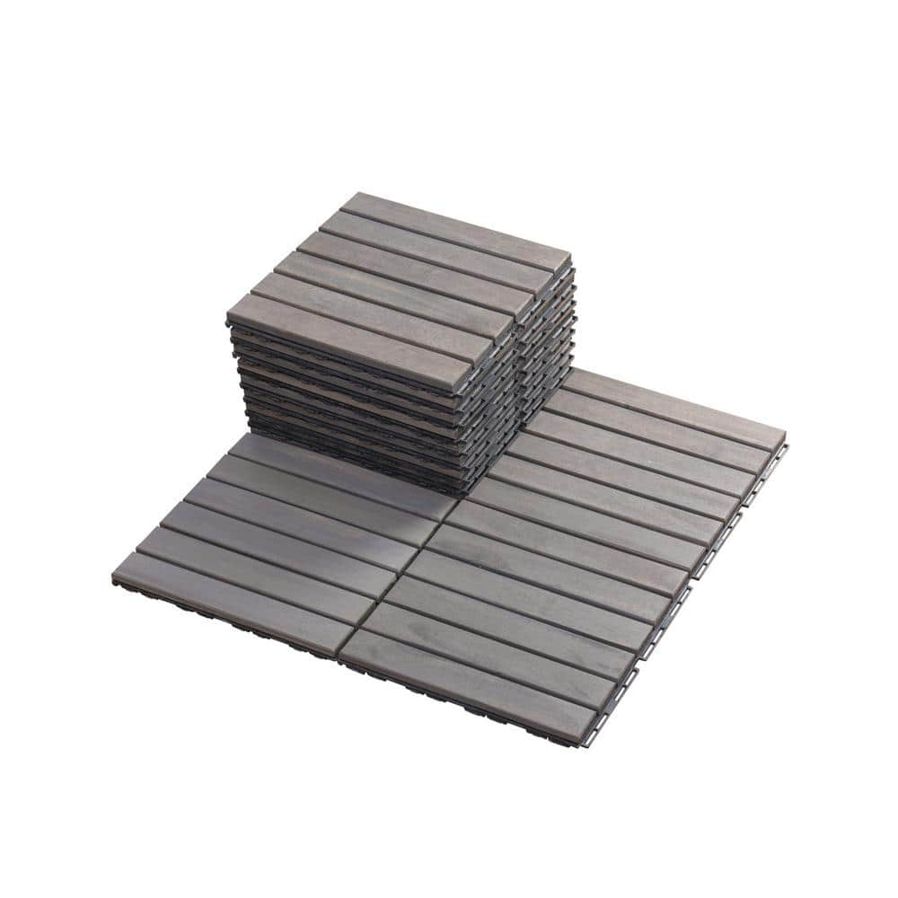 Tunearary 12 in. x 12 in. Striped Pattern Square Wood Interlocking Gray ...