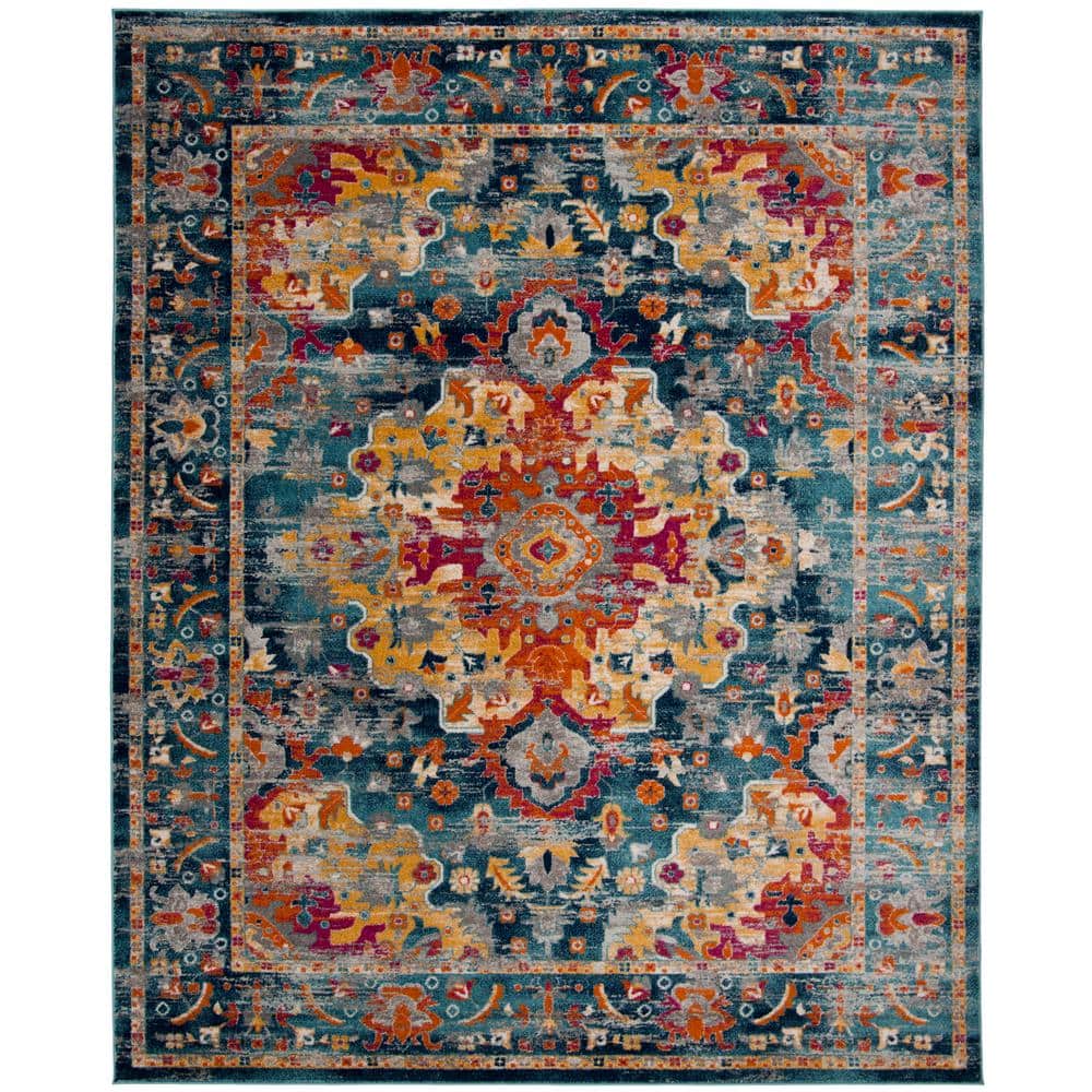 Reversible Teal and Fuchsia 8' x 10' Easy-Care Synthetic Area Rug