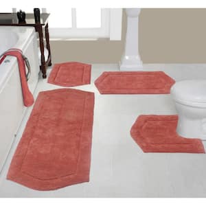 Waterford Collection 100% Cotton Tufted Non-Slip Bath Rug, 4 Piece Set, Coral