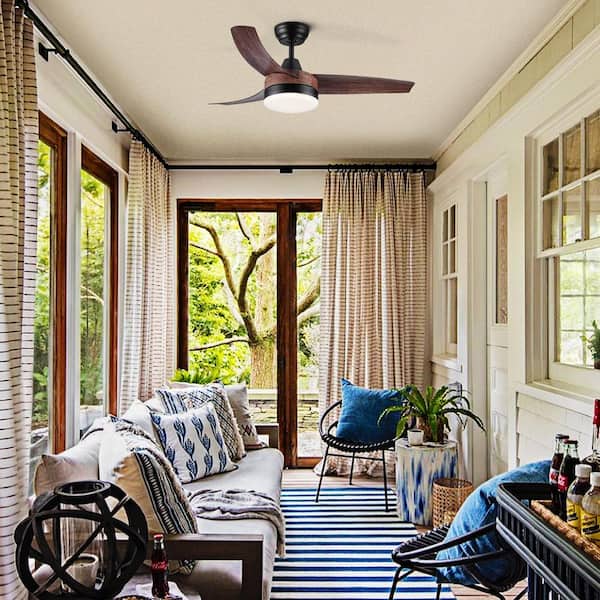 42 in. Farmhouse Rustic  LED Ceiling Fan with Brown Wood Grain ABS Blades and Remote Control, Brown