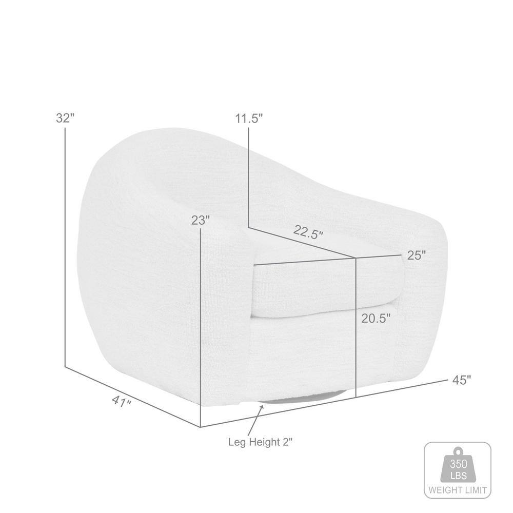 Pearl White Swivel Barrel Accent Chair with Wood Base