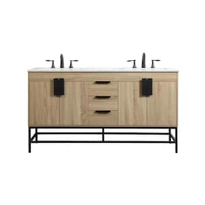 Simply Living 60 in. W x 22 in. D x 33.5 in. H Bath Vanity in Mango Wood with Ivory White Engineered Marble Top