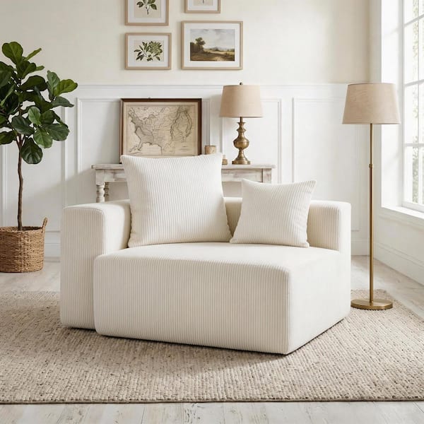 51.18 in. Square Arm Corduroy Rectangle Accent Corner Modular Sofa in Beige