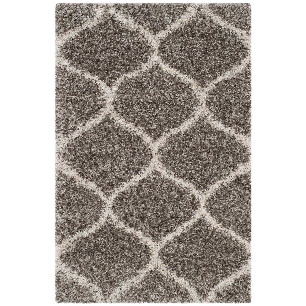 Hudson Shag Gray/Ivory Doormat 2 ft. x 3 ft. Geometric Trellis Area Rug price history on PriceWatchPro