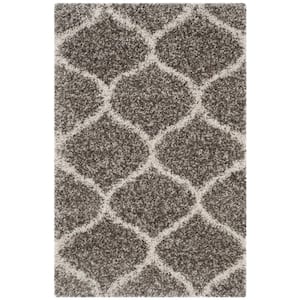 Hudson Shag Gray/Ivory Doormat 2 ft. x 3 ft. Geometric Trellis Area Rug