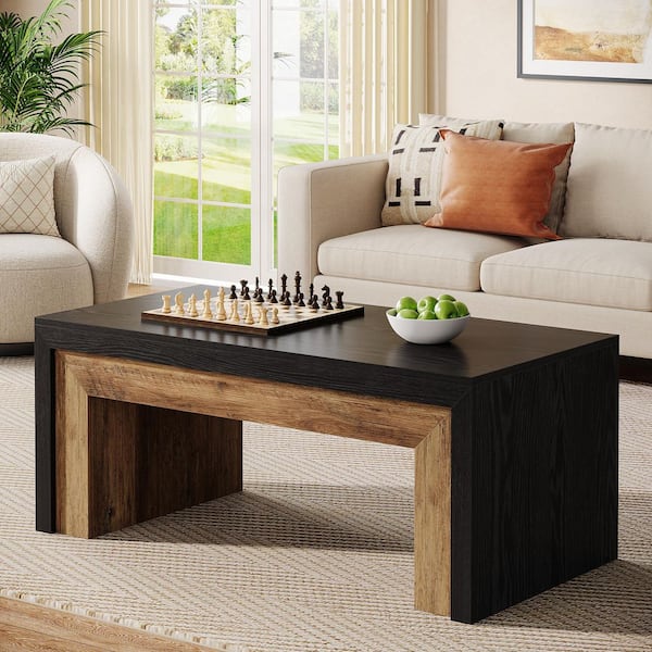 47 in. Black Rectangle Engineered Wood Coffee Table with Sturdy Base, Mid-Century Modern Center Table for Living Room