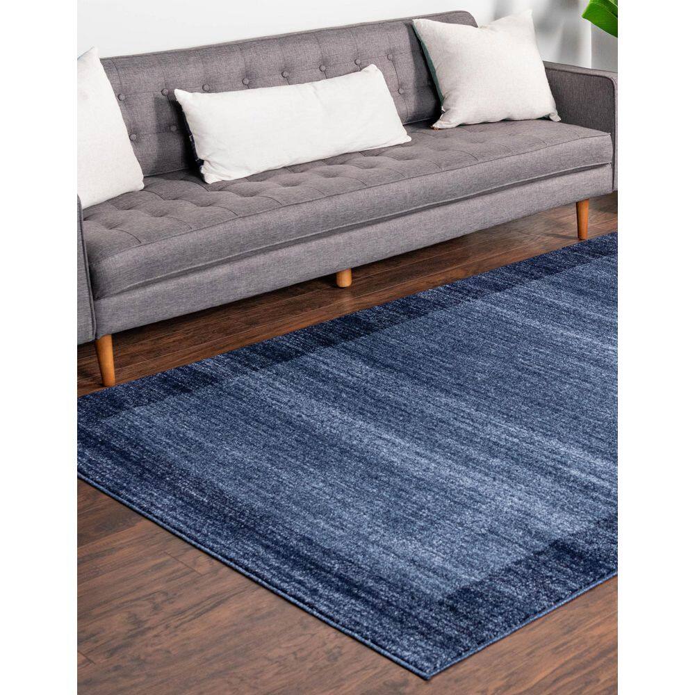 Navy Blue Rectangular Tufted Stain-Resistant Rug