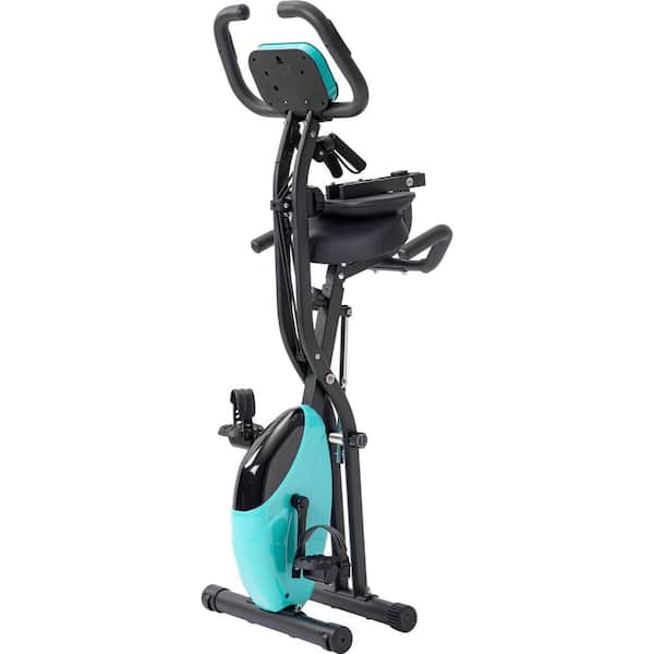 Folding Fitness X-Bike Exercise Bike with 16-Level Magnetic Resistance, Arm Bands, Backrest and LCD Display