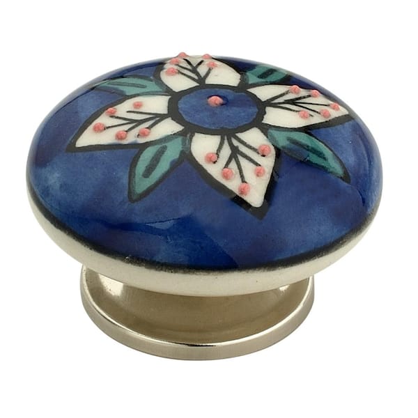 Mascot Hardware Flowered Flat 1-7/9 in. Blue and Multi-Color Cabinet Knob (Pack of 10)