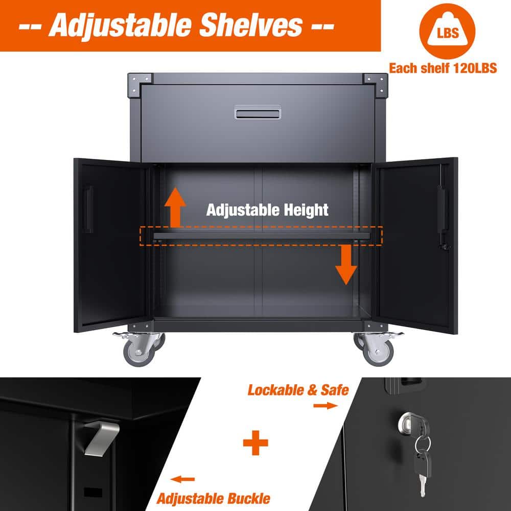 Black Steel Freestanding Lockable Cabinet with Adjustable Shelving