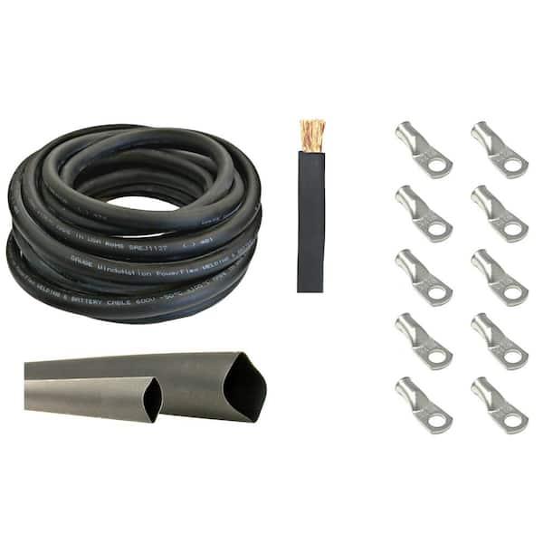 WindyNation 2-Gauge 10 ft. Black Welding Cable Kit (Includes 10-Pieces of Cable Lugs and 3 ft. Heat Shrink Tubing)
