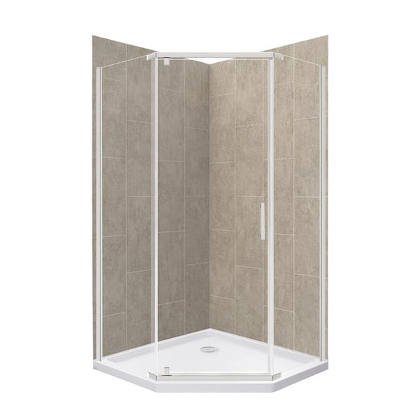 CRAFT + MAIN Cove 36 in. L x 36 in. W x 78 in. H Corner Shower Stall/Kit with Corner Drain in Shale and Brushed Nickel