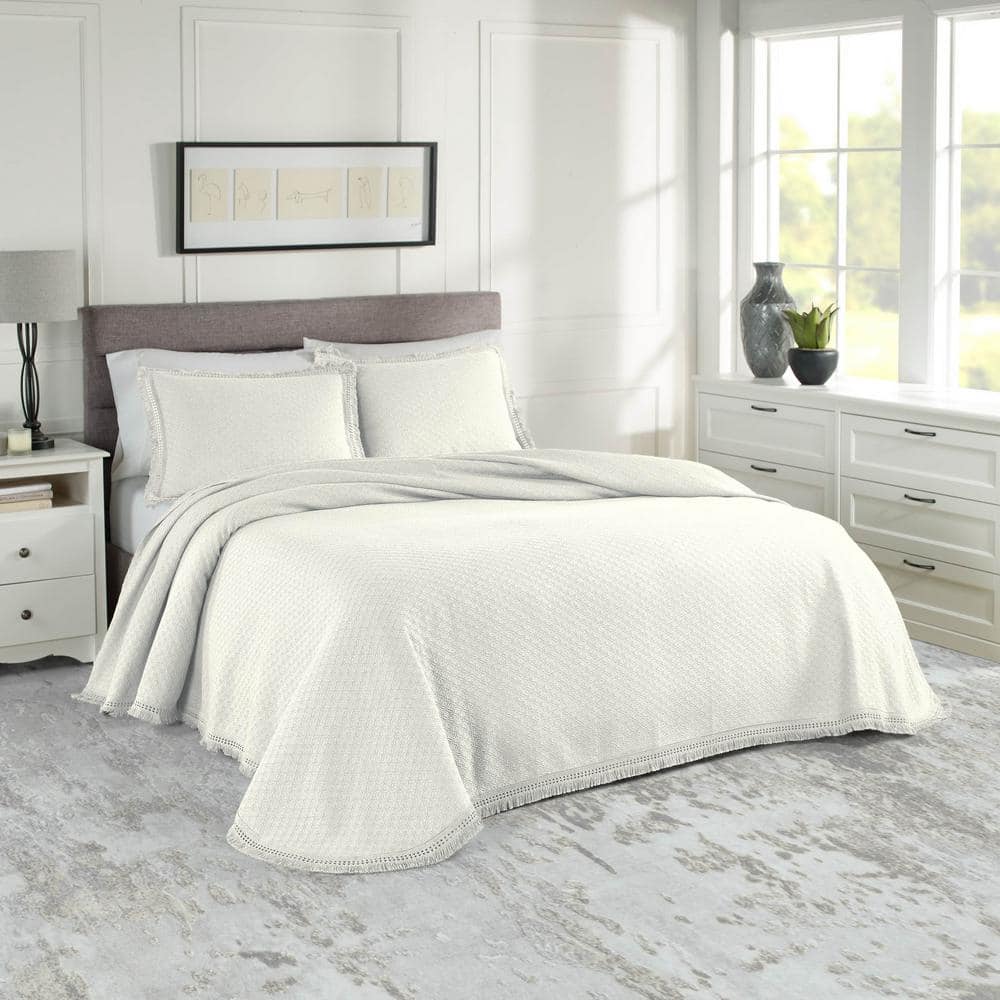 Woven Jacquard Cotton Blend Queen White Bedspread Set M33QBWJWH - The ...