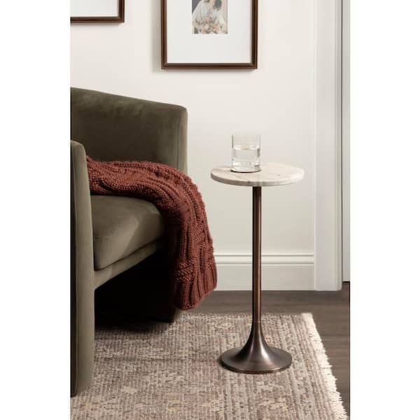 Baronet 10 in. Brown/Bronze Round Marble End Table