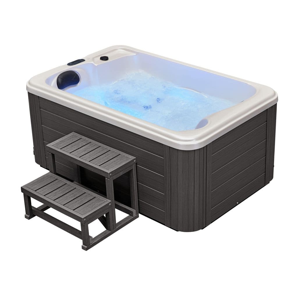 Gray Polyethylene 2-Person Rectangle Hot Tub with Electric Heater