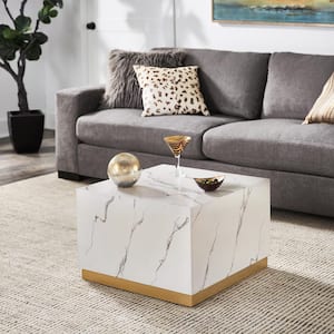 23.6 in. Square White Faux Marble Coffee Table With Casters