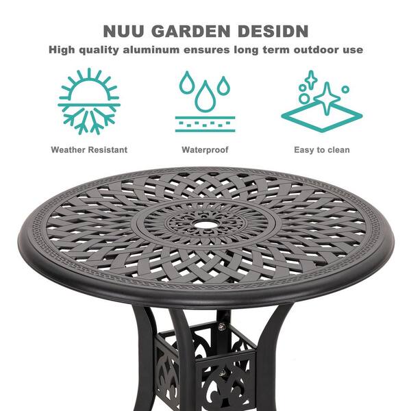 Nuu Garden 30 In Black Round Aluminum Outdoor Bistro Patio Table With Umbrella Hole Ct005a Wkl - Spray Paint Aluminum Patio Table With Umbrella Hole