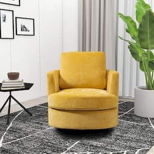 Mustard Swivel Steel Outdoor Lounge Chair with Beige Cushions, Round Accent Sofa Chair for Living Room, Bedroom, Lounge