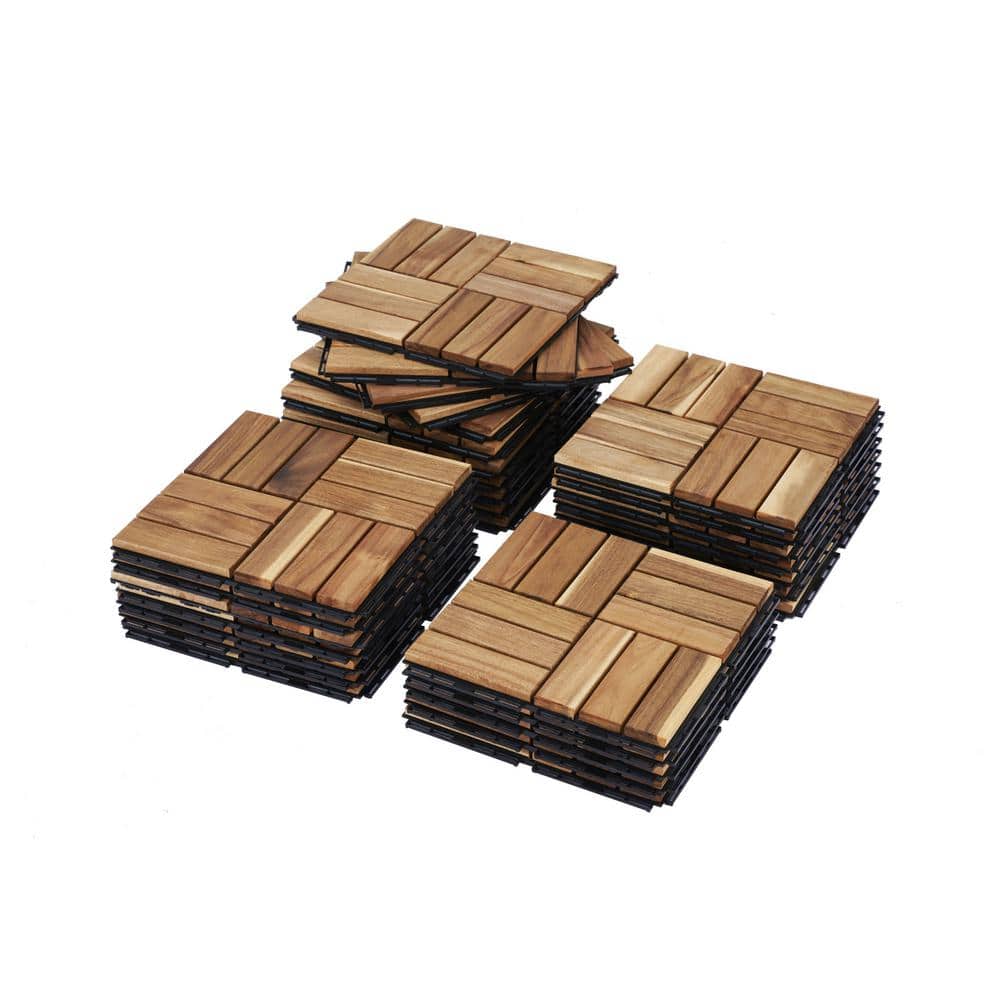 12 in. x 12 in. Acacia Hardwood Fawn Square Interlocking Deck Tiles in Checkerboard Pattern for Outdoor Patio, 30-Pieces price history on PriceWatchPro