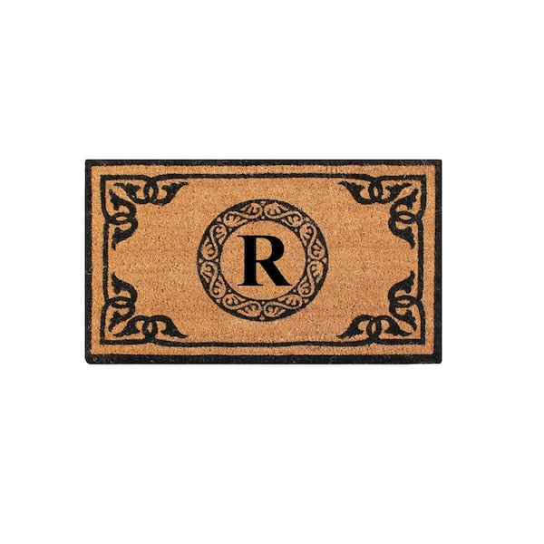 Unbranded A1HC First Impression Hand Crafted Geneva 24 in. x 39 in. Coir Double Monogrammed R Door Mat