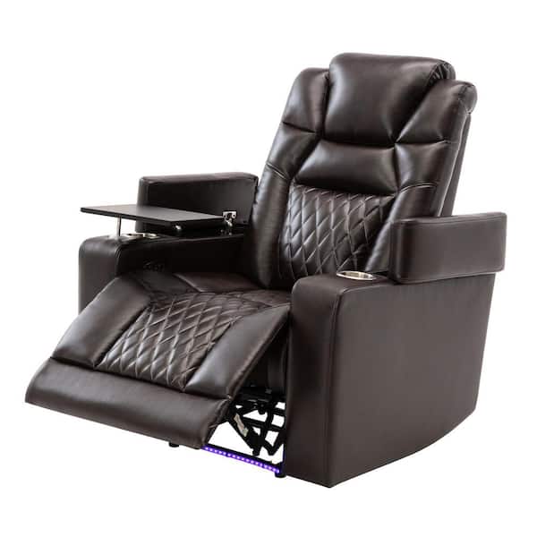 Polibi Brown Power Motion Recliner,Home Theater Seating with 2 Cup Holders,Swivel Tray Table,USB Charging Port and Arm Storage