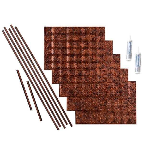 Traditional 6 18 in. x 24 in. Moonstone Copper Vinyl Decorative Wall Tile Backsplash 15 sq. ft. Kit