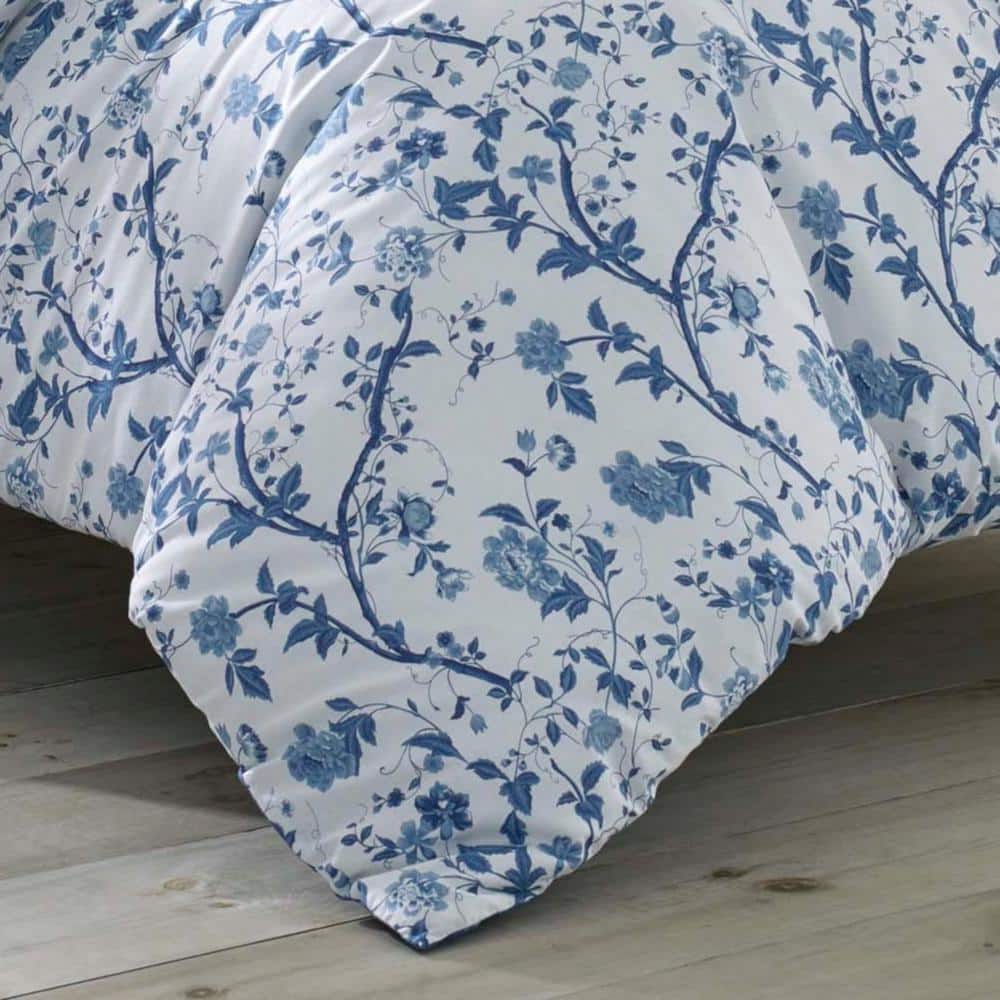 King Blue Cotton Reversible Floral Comforter Set