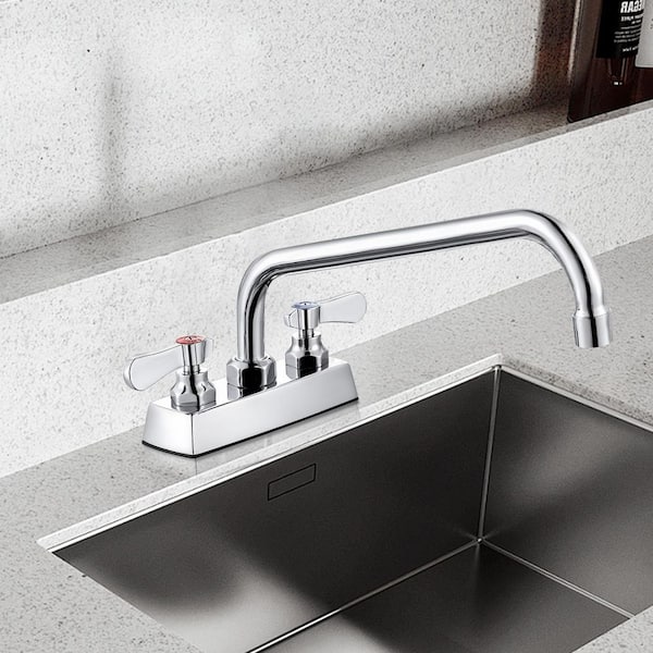 Commercial Faucet with 12 in. Swivel Spout, Double Handle Deck Mount Standard Kitchen Faucet in Polished Chrome