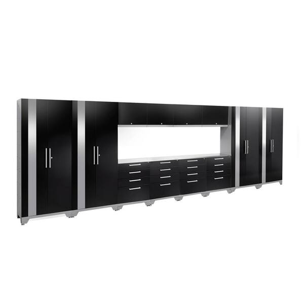 NewAge Products Performance 2.0 216 in. W x 75.25 in. H x 18 in. D Garage Cabinet Set in Black (14-Piece)