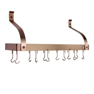 Handcrafted 30 in. Gourmet Deep Bookshelf Wall Rack with Curved Arms and 12-Hooks Brushed Copper
