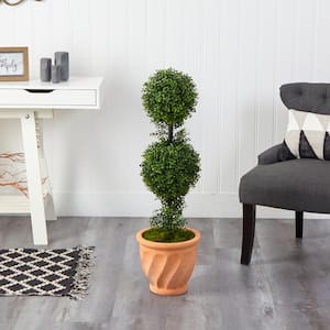 40 in. Indoor/Outdoor Boxwood Double Ball Topiary Artificial Tree in Terracotta Planter