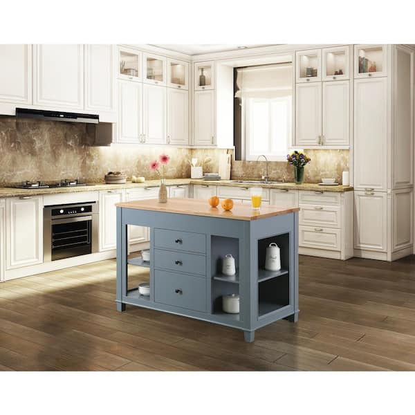 Design Element Medley Gray Kitchen, Rustic Kitchen Island With Pull Out Table