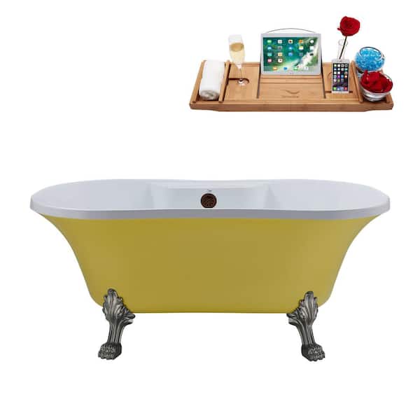 Streamline 60 in. Acrylic Clawfoot Non-Whirlpool Bathtub in Matte Yellow With Brushed Nickel Clawfeet,Matte Oil Rubbed Bronze Drain