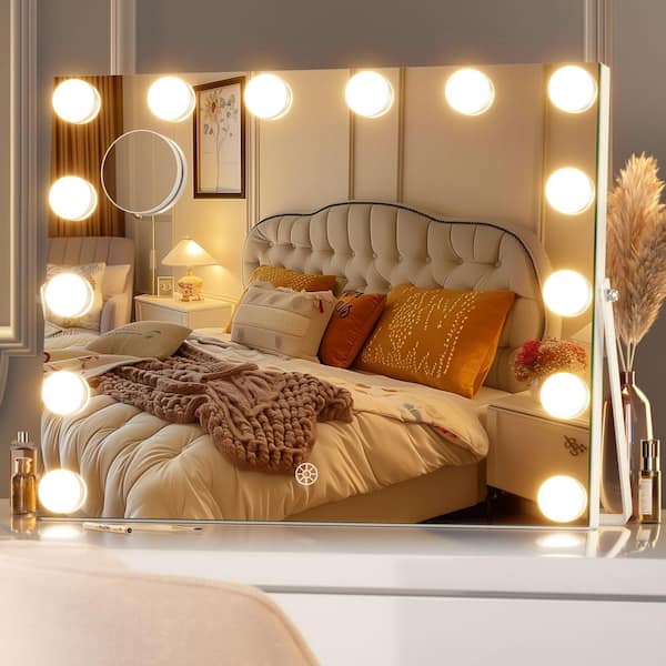 Vosuja 17.7 in. W x 13.8 in. H White Rectangle Framed LED Makeup Mirror Hollywood Vanity Mirror with Lights 360° Rotation