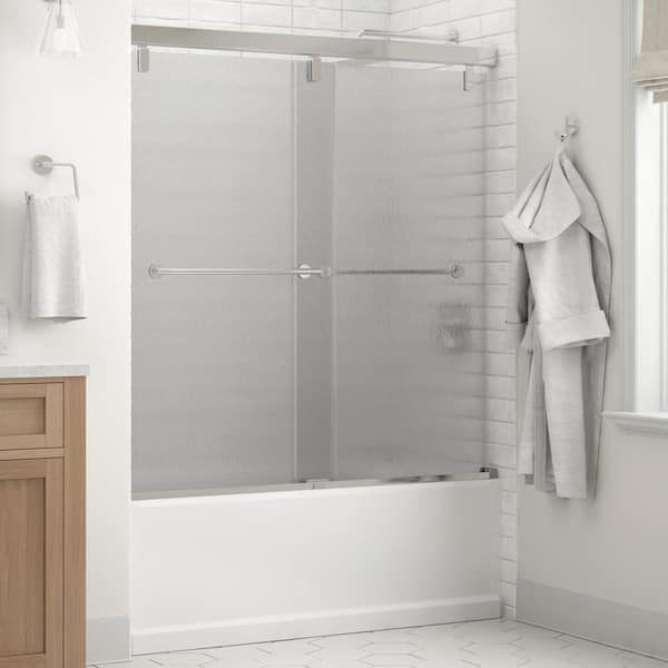 Delta Mod 60 in. x 59-1/4 in. Soft-Close Frameless Sliding Bathtub Door in Chrome with 1/4 in. Tempered Rain Glass