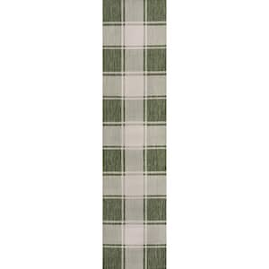 Sabine Green/Cream 2 ft. x 8 ft. Traditional Farmhouse Bold Gingham Indoor/Outdoor Runner Rug