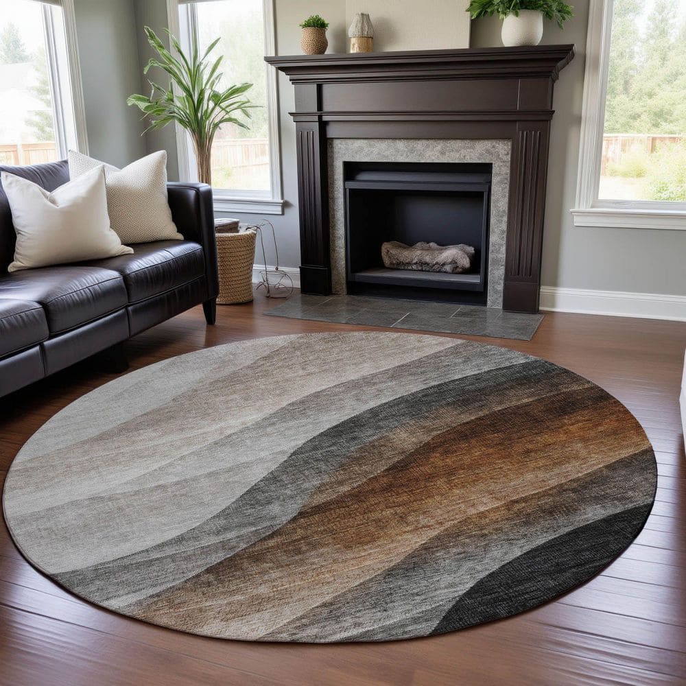Mayfield Premium Machine Washable Abstract AMF1176 Khaki 8 ft. x 8 ft. Round Rug price history on PriceWatchPro