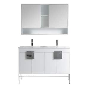 Kuro 47 in. W x 18 in. D x 33 in. H Double Sink Bath Vanity in White with White Ceramic Top and Mirror