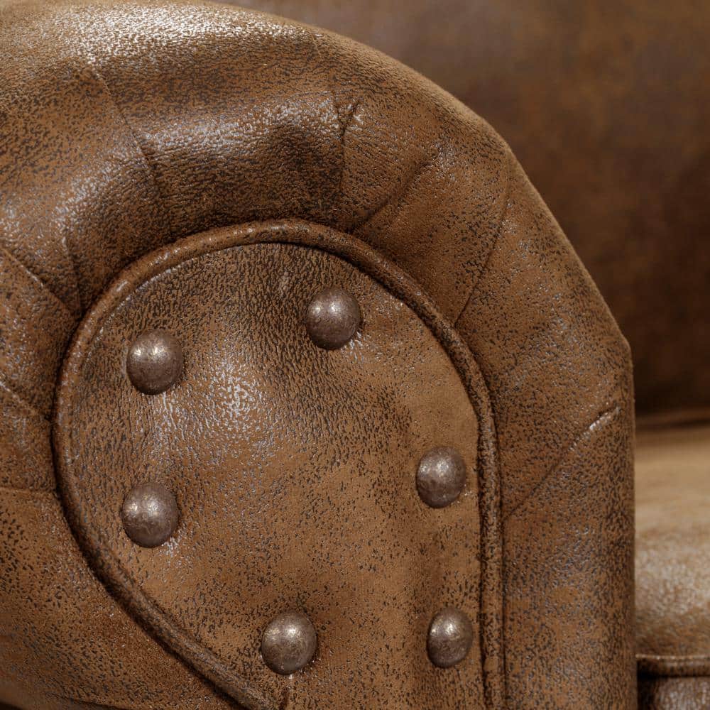 Brown Microfiber and Wood Rustic Accent Chair with Ottoman