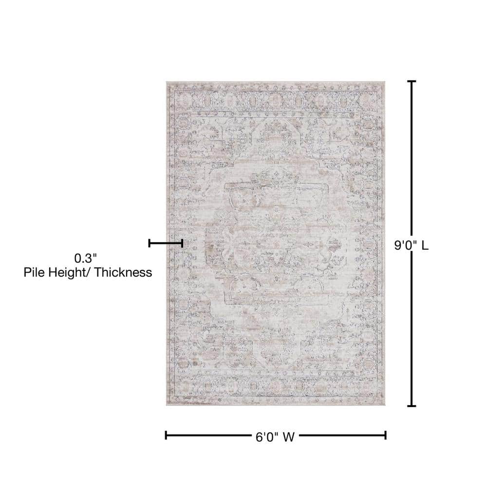 Ivory and Gray Geometric Synthetic 6' x 9' Area Rug