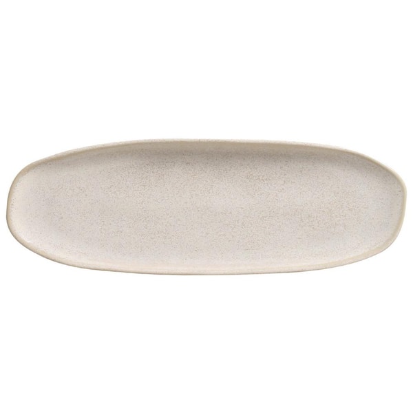 PORTO BRASIL 14.17 in. Latte Beige Stoneware Shallow Oval Platter Large Organic (Set of 4)